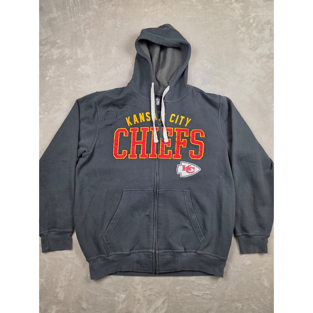Kansas City Chiefs Full Zip Hoodie Mens XL Gray NFL Graphic Fleece Sweatshirt